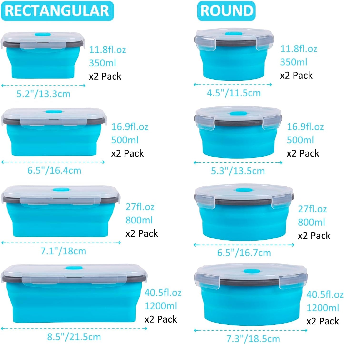 Collapsible Food Storage Containers with Lids, 4 Pack, 40 oz Silicone 1-Compartment Meal Prep Containers Reusable, Lunch Bento Boxes for Adults, Microwave Freezer Dishwasher Safe, BPA-Free, Black