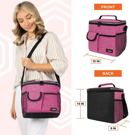 opux Insulated Lunch Bag for Men Women, Leakproof Black Lunch Box for Work, Portable Soft Lunch Cooler Bag with Shoulder Strap, Adult Lunchbox Lunch Pail for Kid Boy Girl School, 14 Can/8L