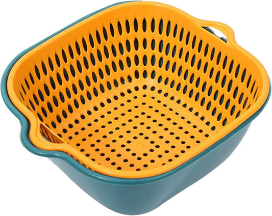 Zerodis Vegetable Washing Baskets in The Kitchen, Kitchen Nesting Vegetable Fruit Washing Soaking Basket Plastic 2 in 1 Drain Colander Bowl Set Kitchen Fruit Washing Basin Strainer (M)