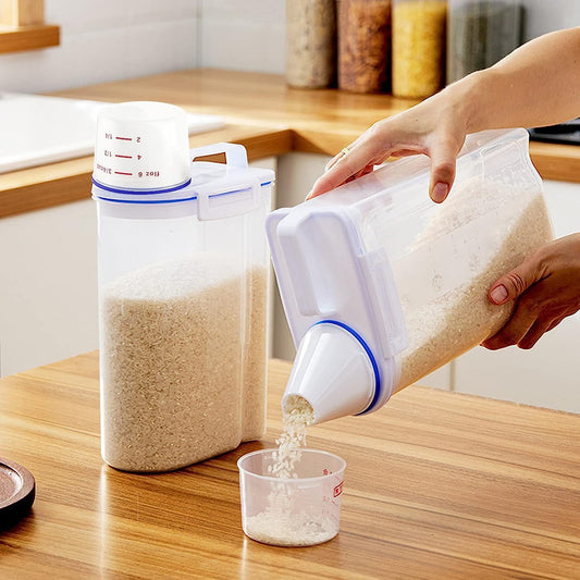 Fabater Rice Airtight Storage Container, 3 to 5Lbs Cereal Dry Food Flour Bin, Pet Dog Cat Food Dispenser with Measuring Cup, Clear Plastic Kitchen and Pantry Organization Bin (White)
