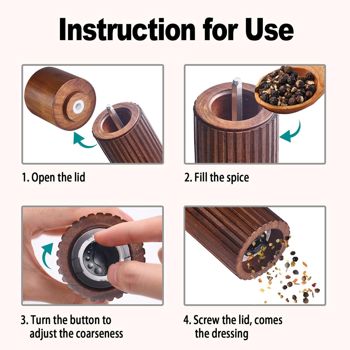 Acacia Wood Salt and Pepper Grinder Set with Matching Tray