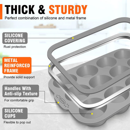 Walfos Silicone Muffin Pan - 12 Cups Regular Silicone Cupcake Pan, Non-stick Great for Making Muffin Cakes, Tart, Bread - BPA Free and Dishwasher Safe