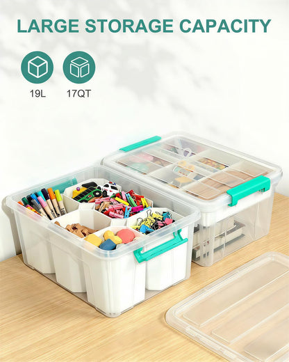 EOENVIVS Plastic Storage Bins with Lids 6 Pack, 7 Quart Storage Containers With Black Buckle Latch, Stackable Storage Organizers for Home Pantry Office Classroom Organization, Clear