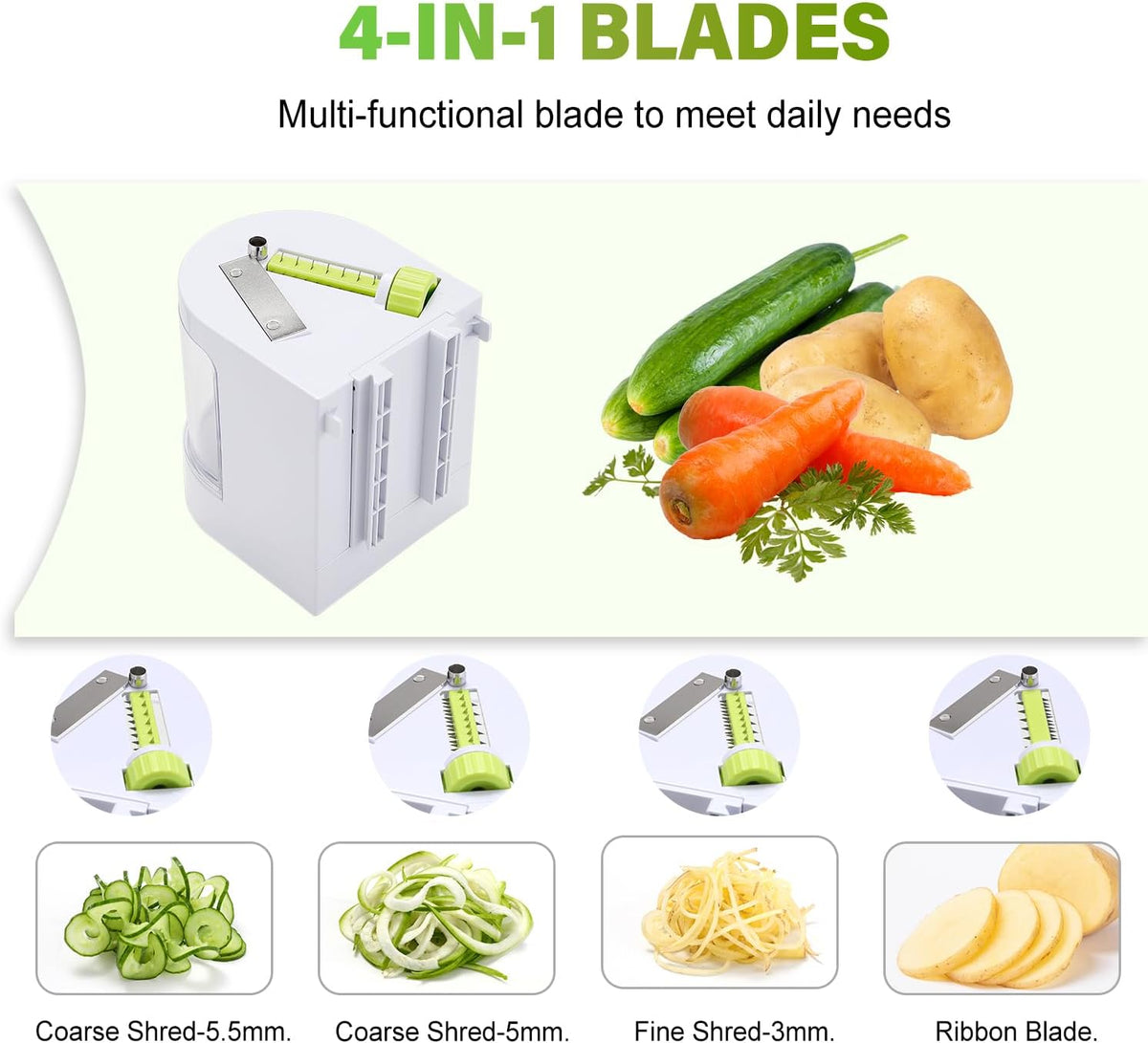 Vegetable Spiralizer Slicer, 4 in 1 Rotating Blades Veggie Spiralizer