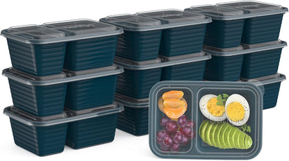 Bentgo Prep - 2-Compartment Snack Containers with Lids - Reusable, Microwaveable, Durable, PFAS & BPA-Free, Freezer, & Dishwasher-Safe Meal Prep Food Storage - 10 Trays & 10 Lids (Basil Glitter)