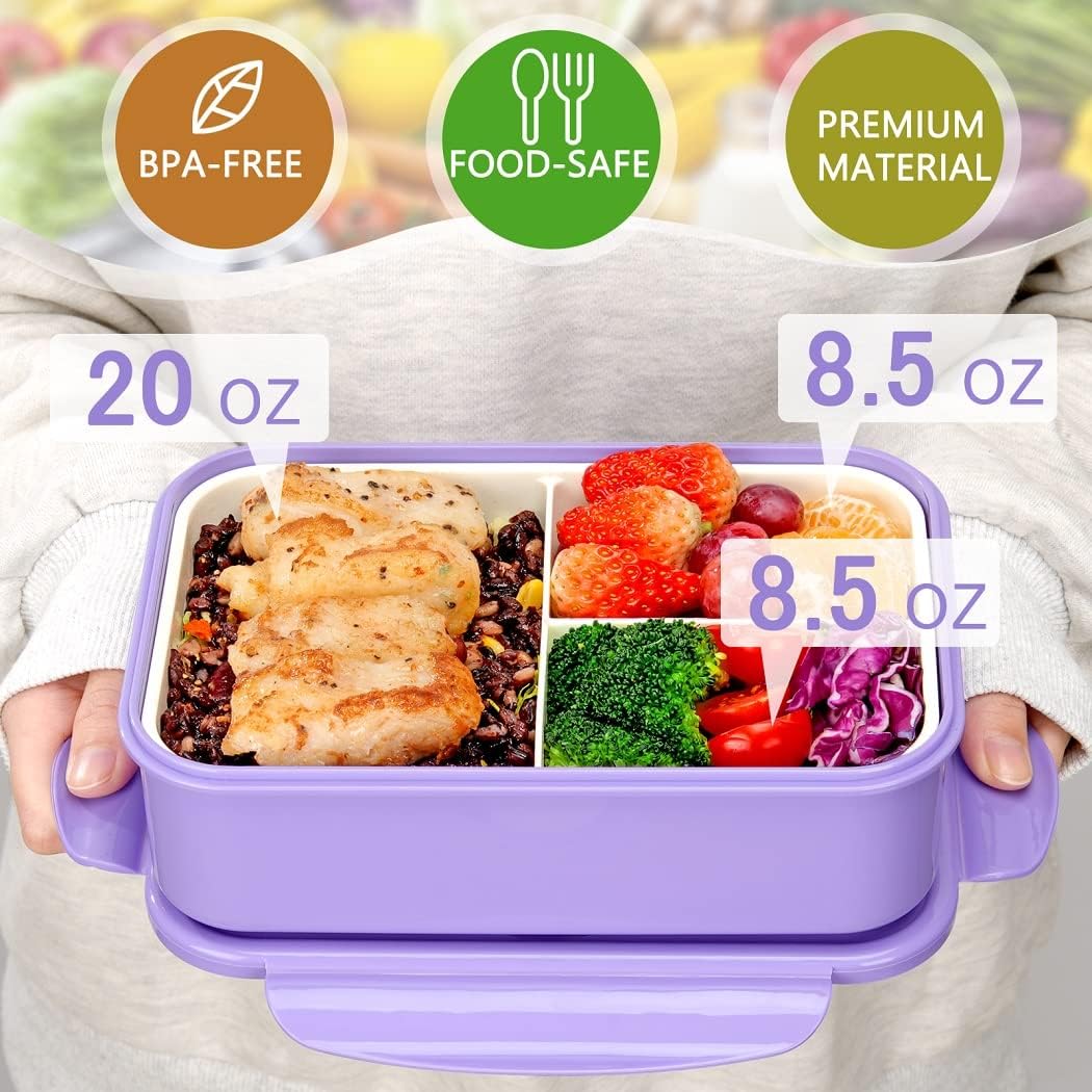 Bento Boxes for Adults - 1100 ML Bento Lunch Box Container For Kids With Spoon & Fork - Durable Perfect Size for On-the-Go Meal, BPA-Free and Food-Safe Materials(Grey)