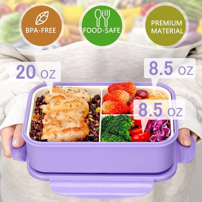 Bento Boxes for Adults - 1100 ML Bento Lunch Box Container For Kids With Spoon & Fork - Durable Perfect Size for On-the-Go Meal, BPA-Free and Food-Safe Materials(Grey)