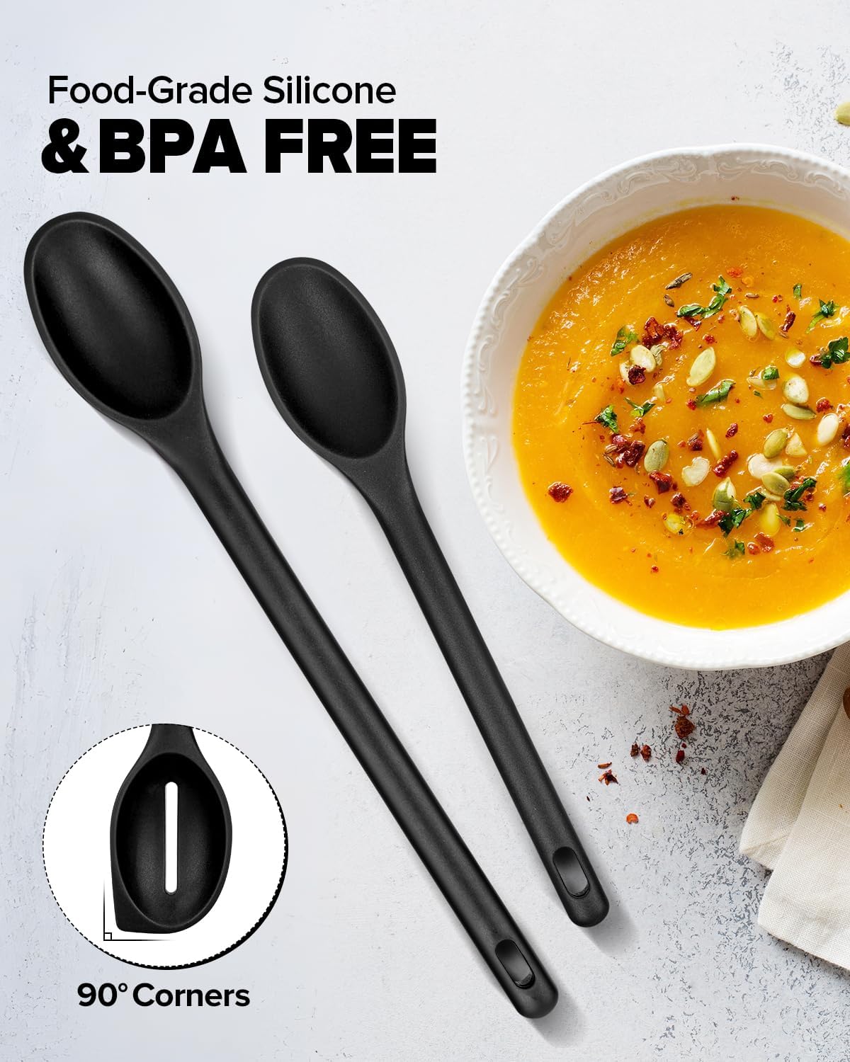 Silicone Cooking Spoons Set, Heat Resistant Kitchen Utensils, Non-Stick BPA Free Solid & Slotted Spoons for Mixing, Scooping, Draining, Serving, Basting (4 Pack) (RED)