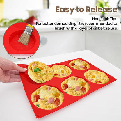 Redfly Silicone Egg Molds for Breakfast Sandwiches 2 Pcs, Non Stick 3 Inch Egg Bites Baking Pans, Silicone Muffin Pans for Baking, Round Muffin Top Pan for Whoopie Pie Pan, Tarts, Quiche