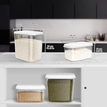 LEAWALK Airtight Rice Storage Container, 3-5Lbs Cereal Dry Food Flour Bin, Pet Dog Cat Food Dispenser with Measuring Cup, BPA Free Plastic Kitchen and Pantry Organization Bin for Sugar-Clear Grey
