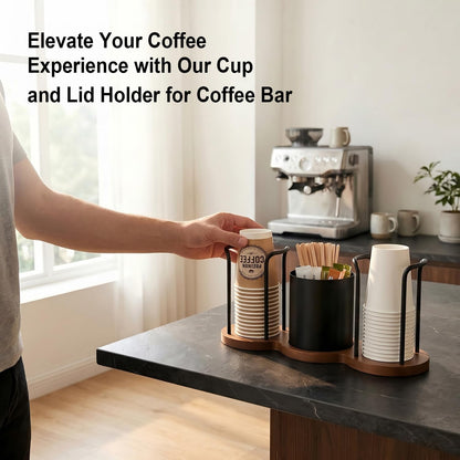 GOYLSER Coffee Station Organizer with Straw & Stirrer Storage Caddy for Cups Lids, Disposable Paper Cup Holder Cup Organizer for Coffee Bar, Office, Home Kitchen, Gold