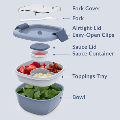 Bentgo Salad Container - 54 oz Bowl with 4-Compartment Toppings Tray, Leak-Proof Dressing Container, Reusable Fork, BPA-Free Lunch Box for Meal Prep & Food Storage; Removable Bento Tray (Khaki Green)