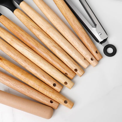 Eco-Friendly Silicone Kitchen Utensil Set, 12-Piece Nonstick Cooking Tools with Plastic Holder Stand (BPA-Free)