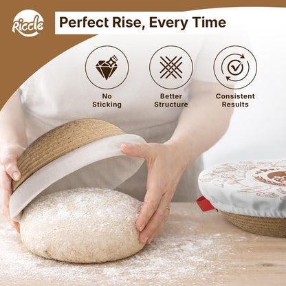 RICCLE Banneton Bread Proofing Basket, 2 Round Sourdough Banneton Baskets