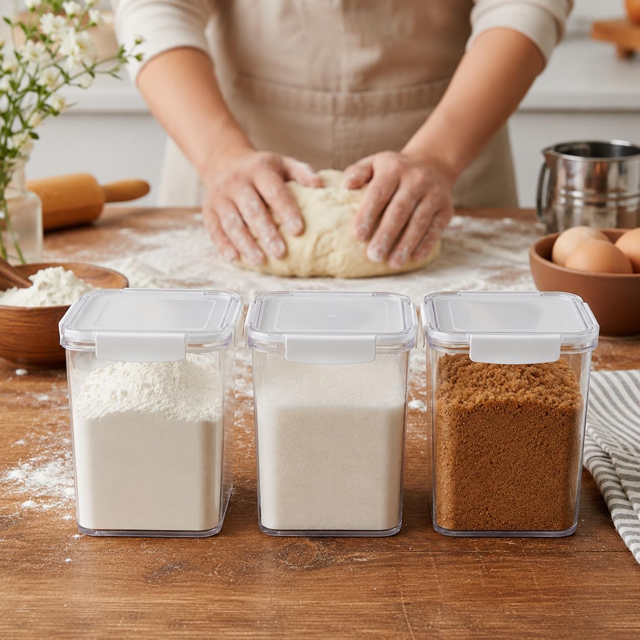 Set of 2 Large Food Storage Jars 4L - Airtight Containers with Lids, White with Free Spoon - Kitchen Canisters for Sugar,Flour,Coffee,Pantry Organization-S