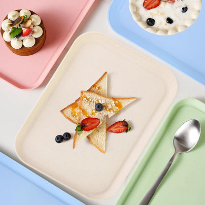 4 Pack Multicolo Plastic Serving Trays for Party Serving Food - Rectangular, 8.66 by 12 in, Heavy Duty Dessert Trays for Food Erving Platters for Party Tray Decor Veggie,Snack