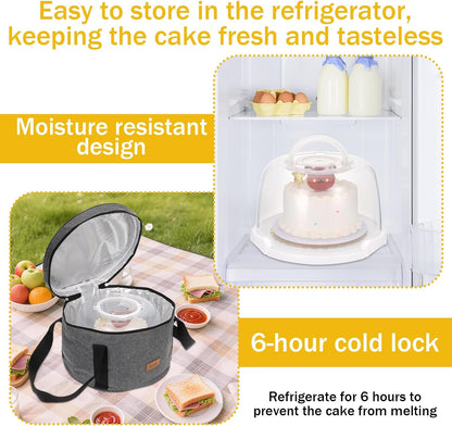 8 Inch Cake Carrier with Lid and Handle Plastic Cupcake Carrier Holder with 10 Golden Boards and Insulated Bag 8-Inch Round Cake Container