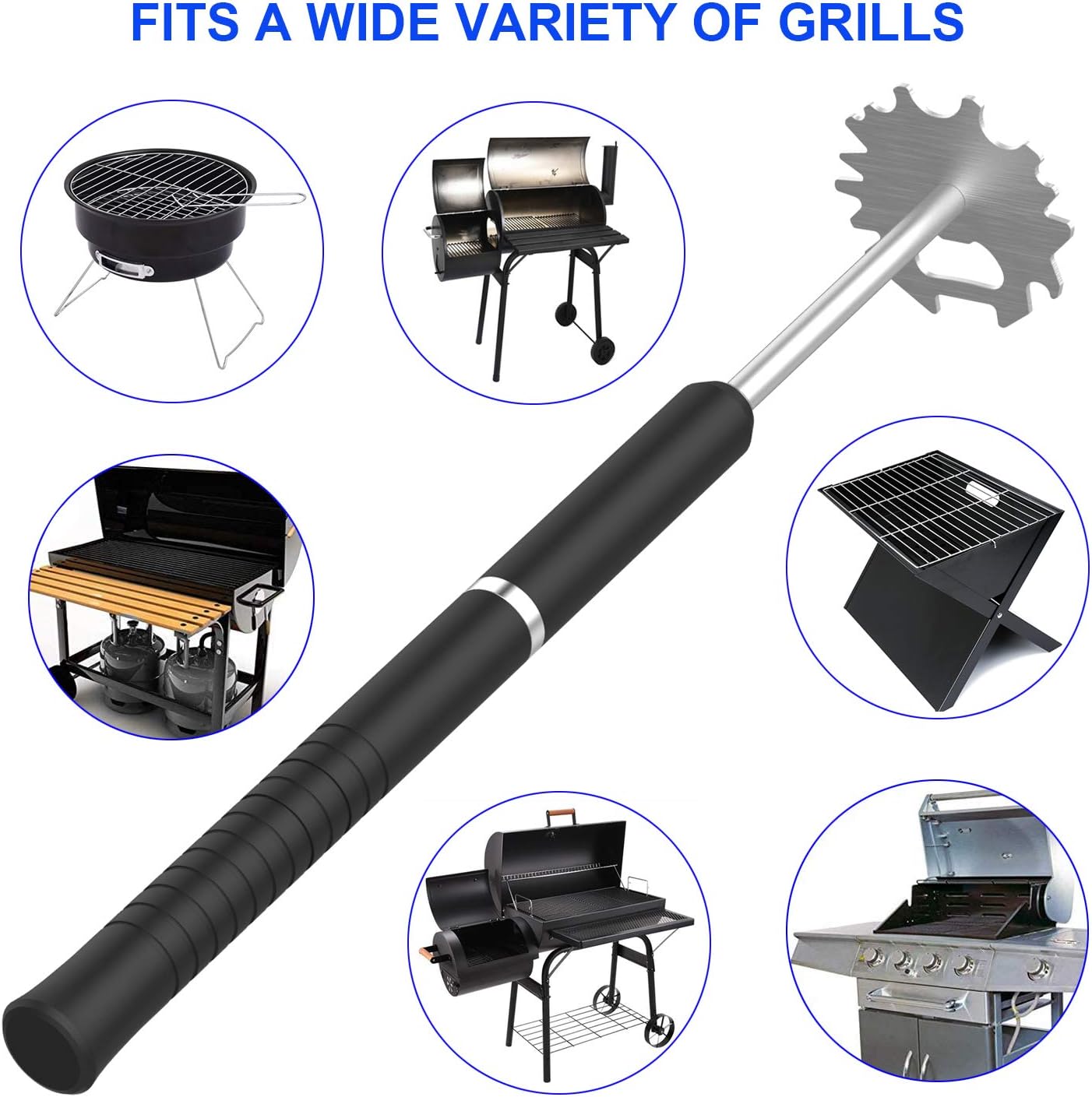 Universal BBQ Grill Scraper for Hot Grill Grates- 16.5 Inch Long Handle Barbecue Grill Cleaner with Stainless Steel BBQ Cleaning Tools Fit Most Grills