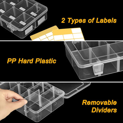 2 Pack 8 Grids Bead Organizer and Storage, Plastic Organizer Box with Removable Dividers and Labels for Jewelry Crafts Small Parts Electronics Tackle Boxes (2)