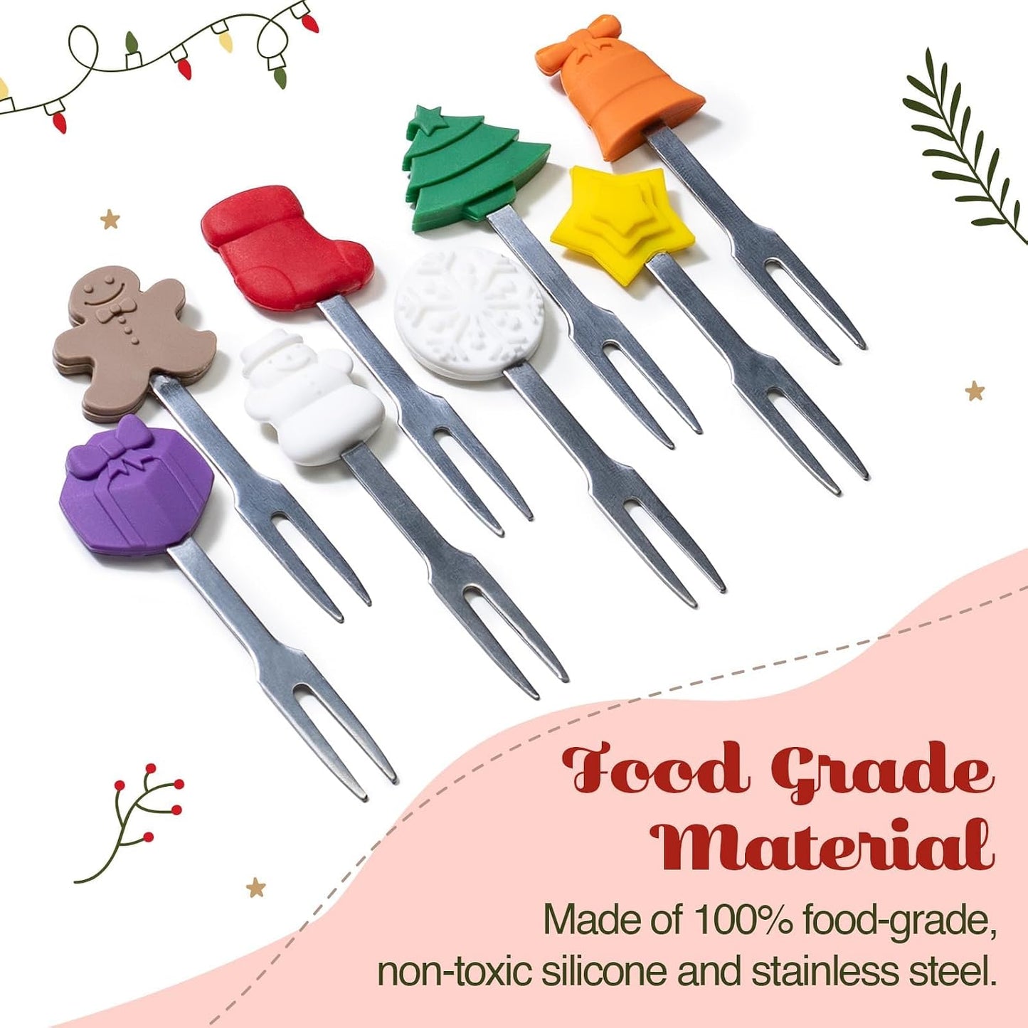 Cocktail Forks, 6-Piece Appetizer Forks, Cat Shapes, Stainless Steel and Silicone Small Forks for Fruits, Cheese, Appetizers