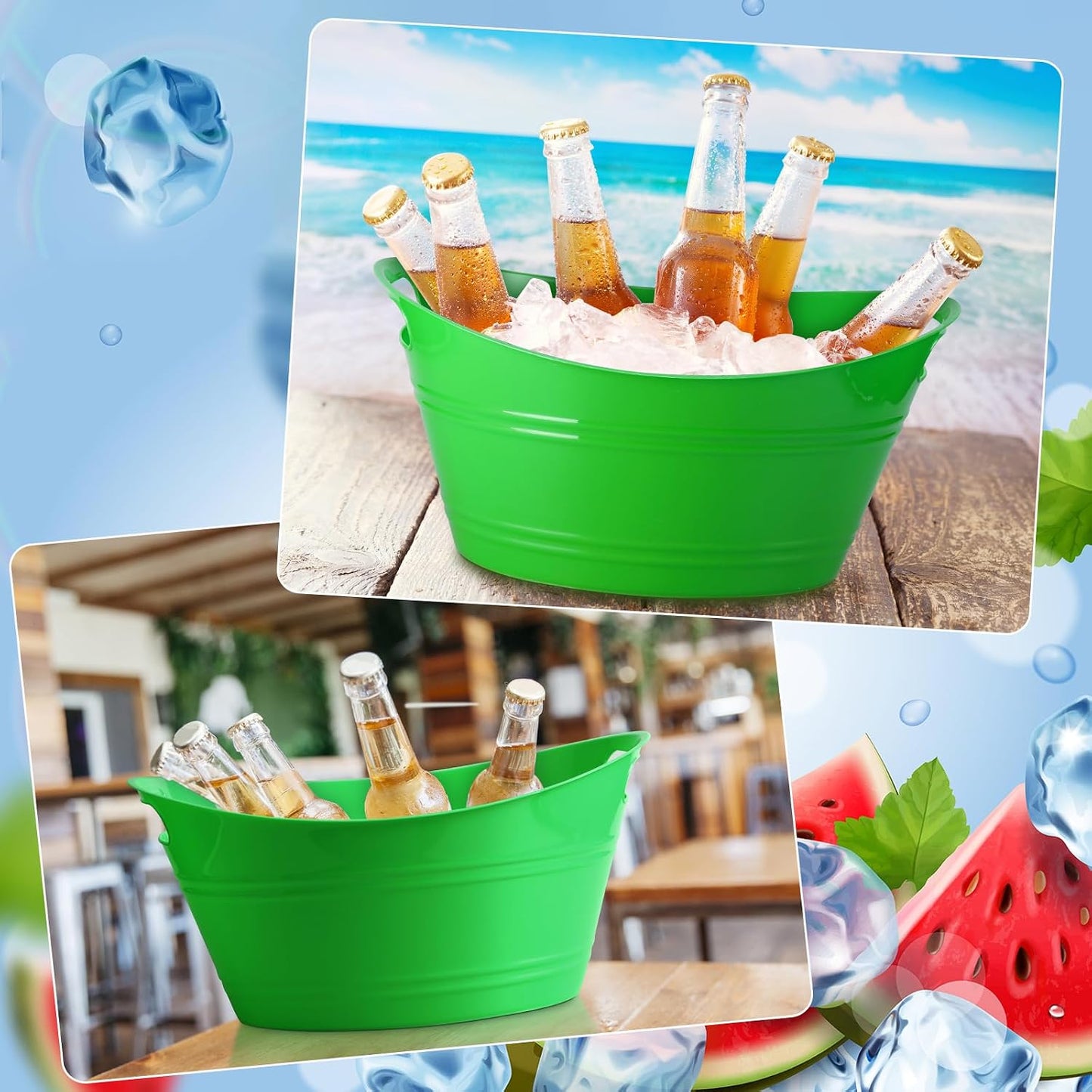 Patelai 6 Pcs Ice Buckets Bulk, Plastic Ice Buckets with Handles, Oval Storage Tub, Large Capacity Drink Tub for Party Bar Wine Beer Champagne Beverage Bottle Cooler(4.5 Liter,Clear)