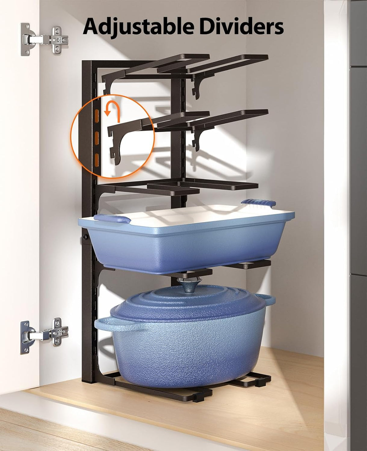 ORDORA Pots and Pans Organizer Under Cabinet 16.6", 8-Tier Adjustable Rack