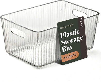 BINO | Plastic Storage Bins, X-Large | THE GATSBY COLLECTION | Clear Storage Bins for Organization | Pantry Organizers | Kitchen Organizer | Fridge & Freezer Organizer | Cabinet Plastic Containers