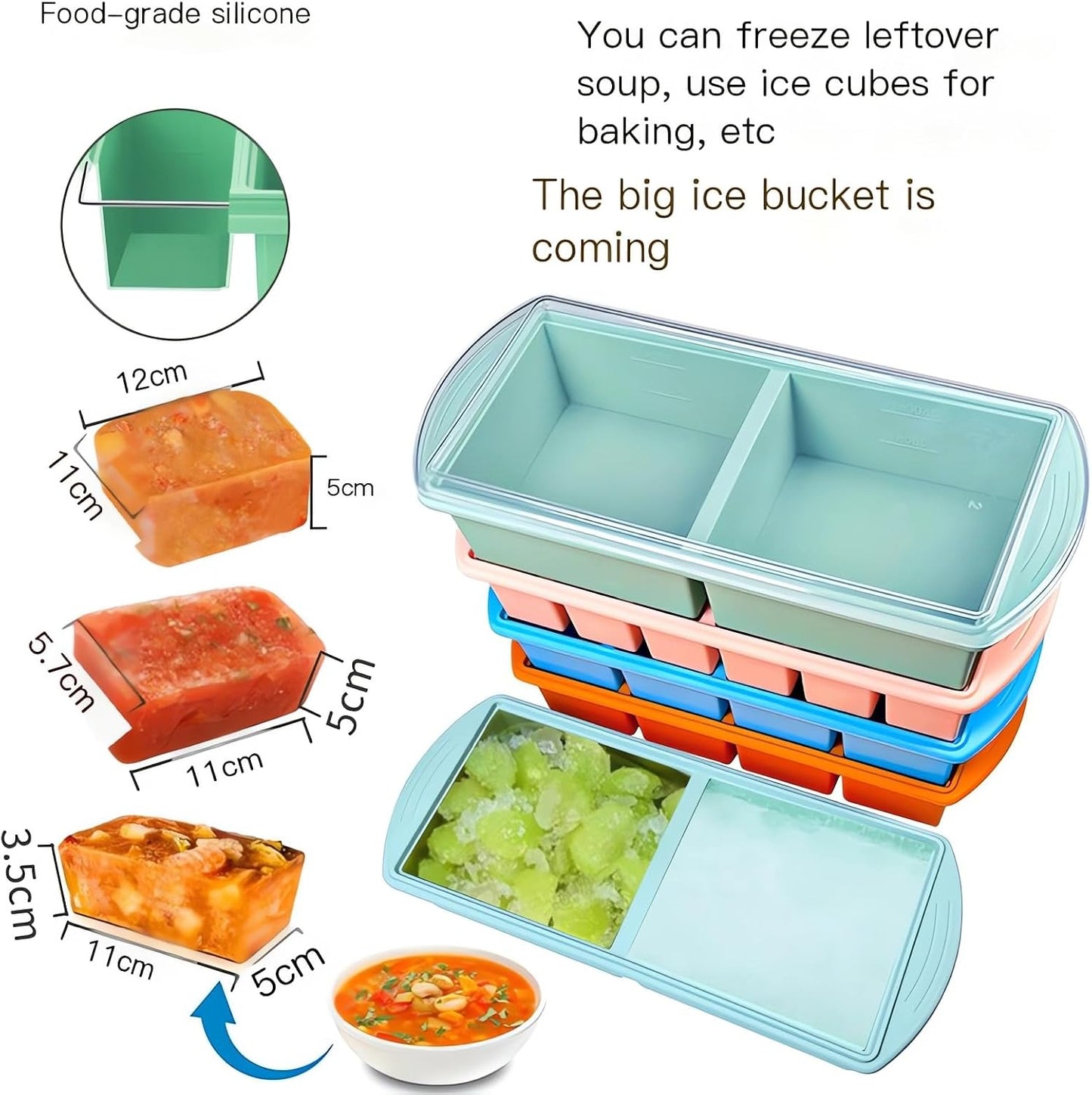 2 Cup Silicone soup Freezer Molds - Non-Stick Meal Prep Trays for Soups, Sauces, Smoothies & Desserts | Easy Release, Dishwasher Safe, BPA-Free (blue, 500ml)