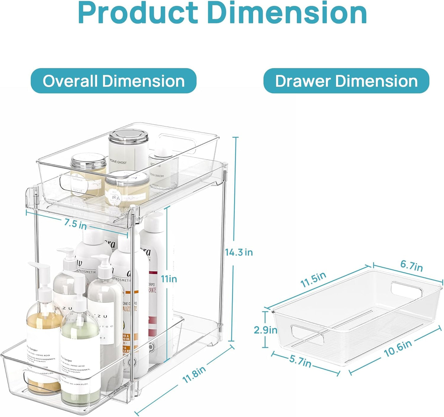 Vtopmart 4 Pack Bathroom Under Sink Organizers Organizer, 2 Tier Clear Pull-Out Organization (S-Standard)