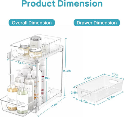Vtopmart 4 Pack Bathroom Under Sink Organizers Organizer, 2 Tier Clear Pull-Out Organization (S-Standard)