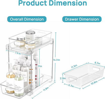 Vtopmart 4 Pack Bathroom Under Sink Organizers Organizer, 2 Tier Clear Pull-Out Organization (S-Standard)