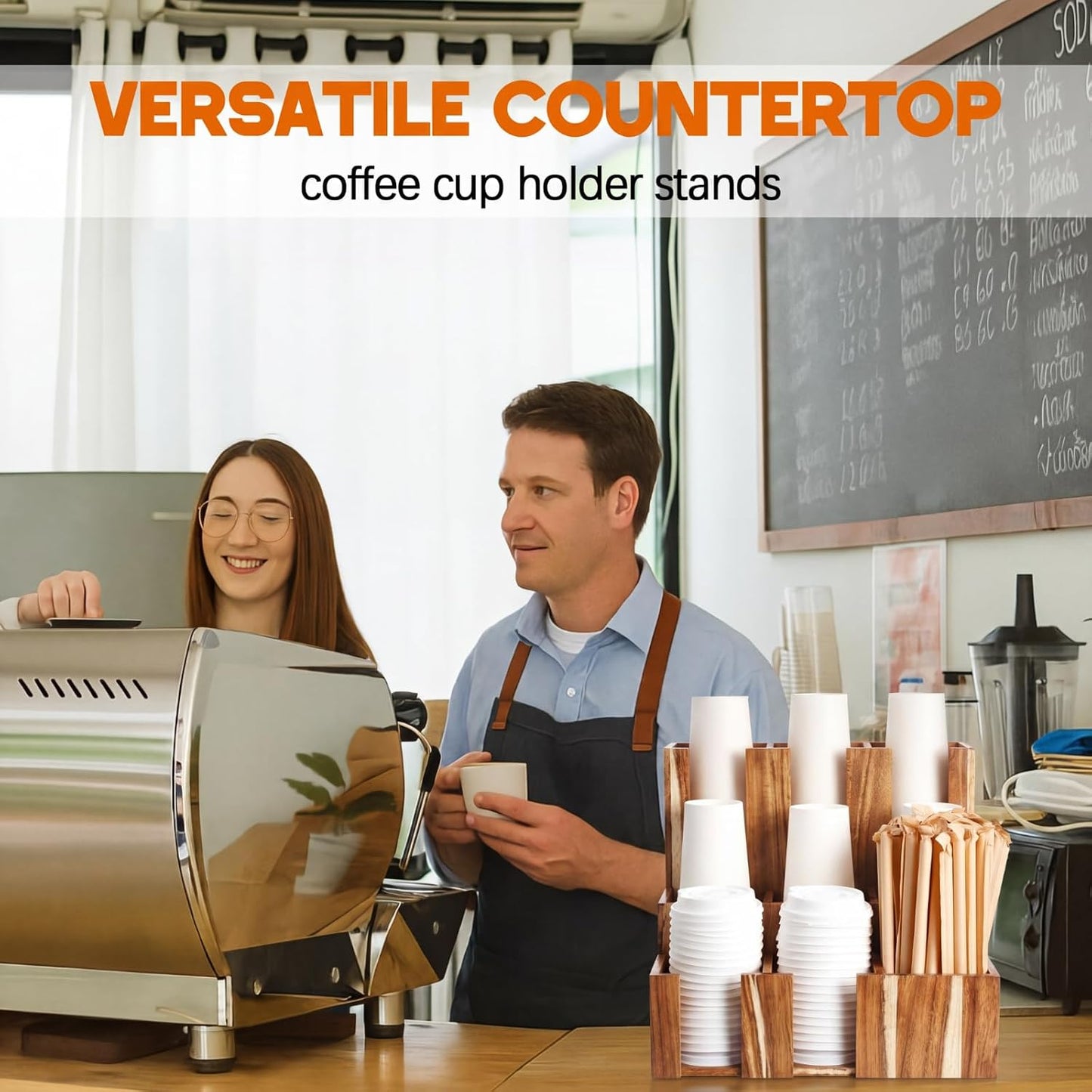 CroBlissful Wooden Vertical Coffee cup and lid dispenser, coffee condiment organizer, 9 Compartment for Disposable Paper & Plastic Cup, for cabinet Station Home Countertop Bar 13''l x 13''w x 12''h