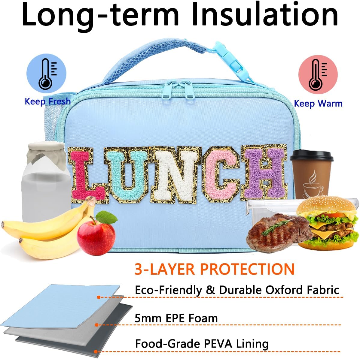 GYEUKHAM Insulated Lunch Box for School, Thermal Reusable Durable Freezable Lunch Bags for Kids Boys Girls Men Women - Small Soft Cooler Portable Lunch Tote Kit for Work Picnic Travel,Black