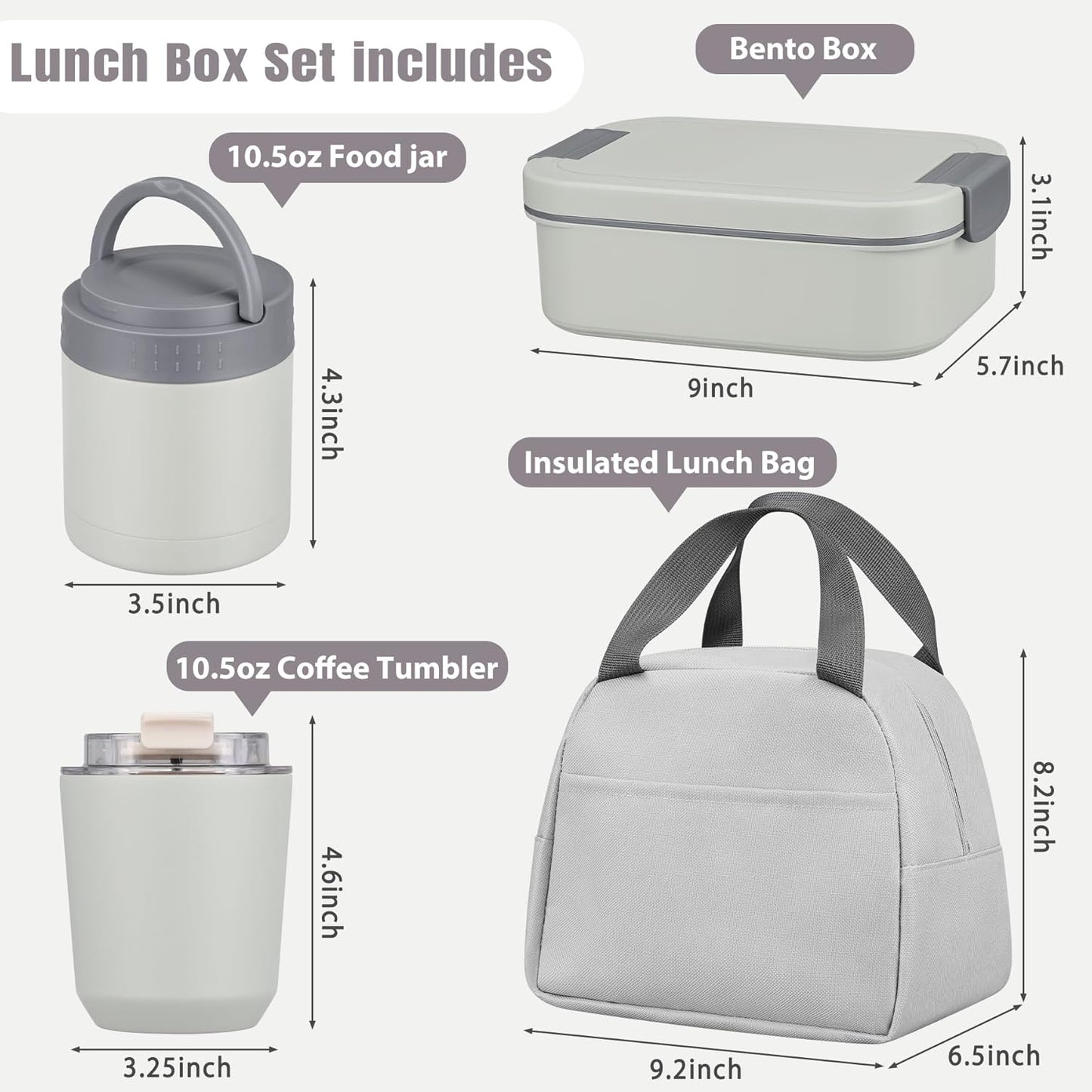 Large Bento Lunch Box Set for Adults Kids Women with 10.5oz Soup Thermo,Coffee Tumblers Men Girls Boys Teenagers Leak-Proof Lunch Food Containers with Lunch Bag