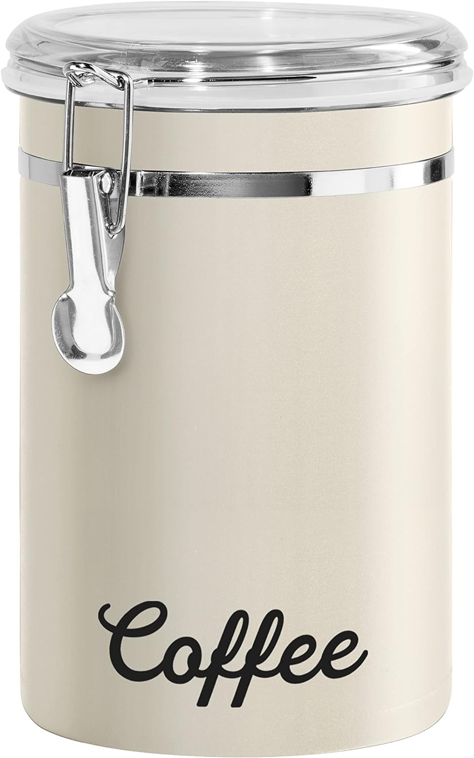 Oggi Stainless Steel Sugar Canister 62 fl oz - Airtight Clamp Lid, Clear See-Thru Top - Ideal Sugar Container for Countertop, Sugar Jar, Bulk Sugar Storage. Large Size 5" x 7.5".
