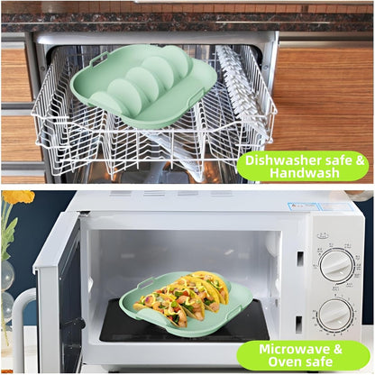 Silicone Taco Holder Plates Set of 2, Reusable Taco Plates Holder with Handle for Party, Taco Stand Taco Tray for Taco Bar Serving Set, Oven Safe for Baking, Dishwasher and Microwave Safety