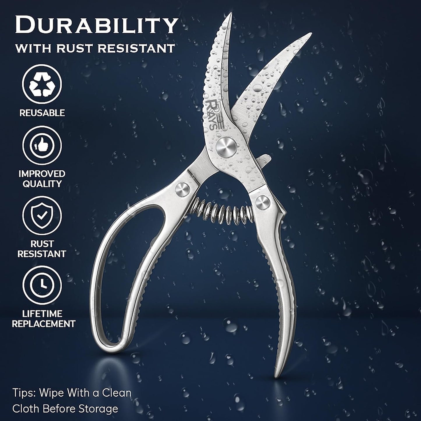 Heavy Duty Kitchen Shears – Poultry Shears and Kitchen Scissors for Chicken,Turkey, Bone, Meat & Fish – Spring Loaded Spatchcocking Shears – Dishwasher Safe with Safety Lock, Gift Box Included