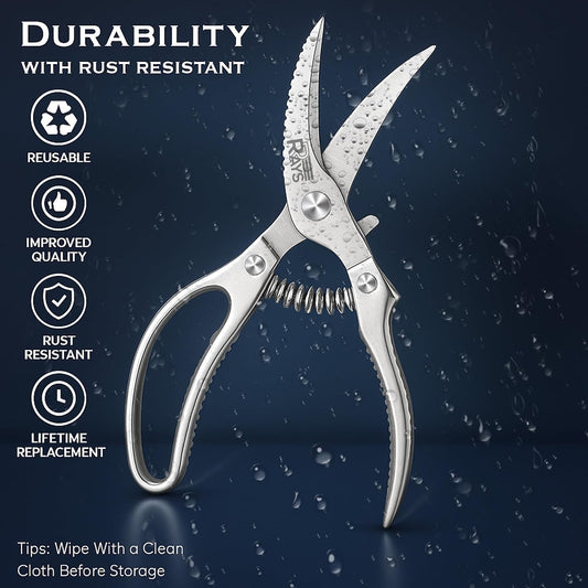 Heavy Duty Kitchen Shears – Poultry Shears and Kitchen Scissors for Chicken,Turkey, Bone, Meat & Fish – Spring Loaded Spatchcocking Shears – Dishwasher Safe with Safety Lock, Gift Box Included