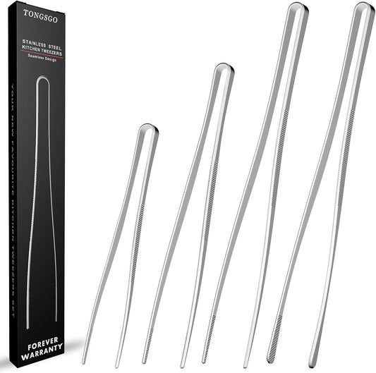 4Pcs Stainless Steel Kitchen Tweezer Tongs Set (8/10/12/12 Inch)