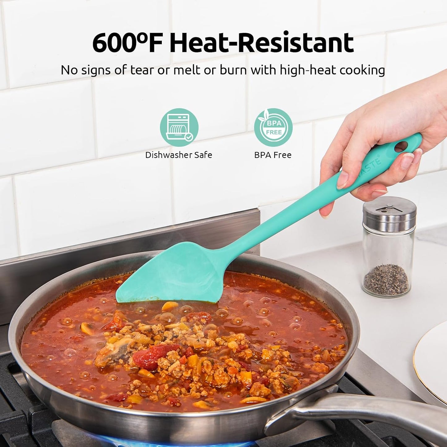 U-Taste Silicone Spatula Set with 600 Degrees Fahrenheit Heat Resistant (Black)