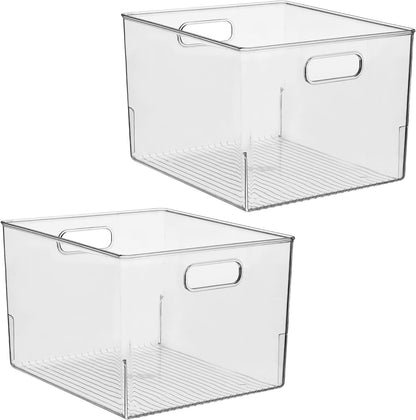 iDesign Storage Bin with Handles, 12" x 10" x 8", Clear | For Kitchen, Pantry, Cabinet, Nursery, Crafts
