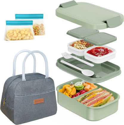 JBGOYON Bento Box and Lunch Bag Set, Leak-Proof Lunch Box for Adults and Kids with Built-in Utensils, Insulated for Work School Travel, Microwave & Dishwasher Safe, All-in-One (Purple)