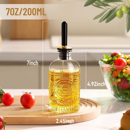 Baalaka Olive Oil Dispenser Bottle, 7 oz Glass Oil Bottle with Metal Spout