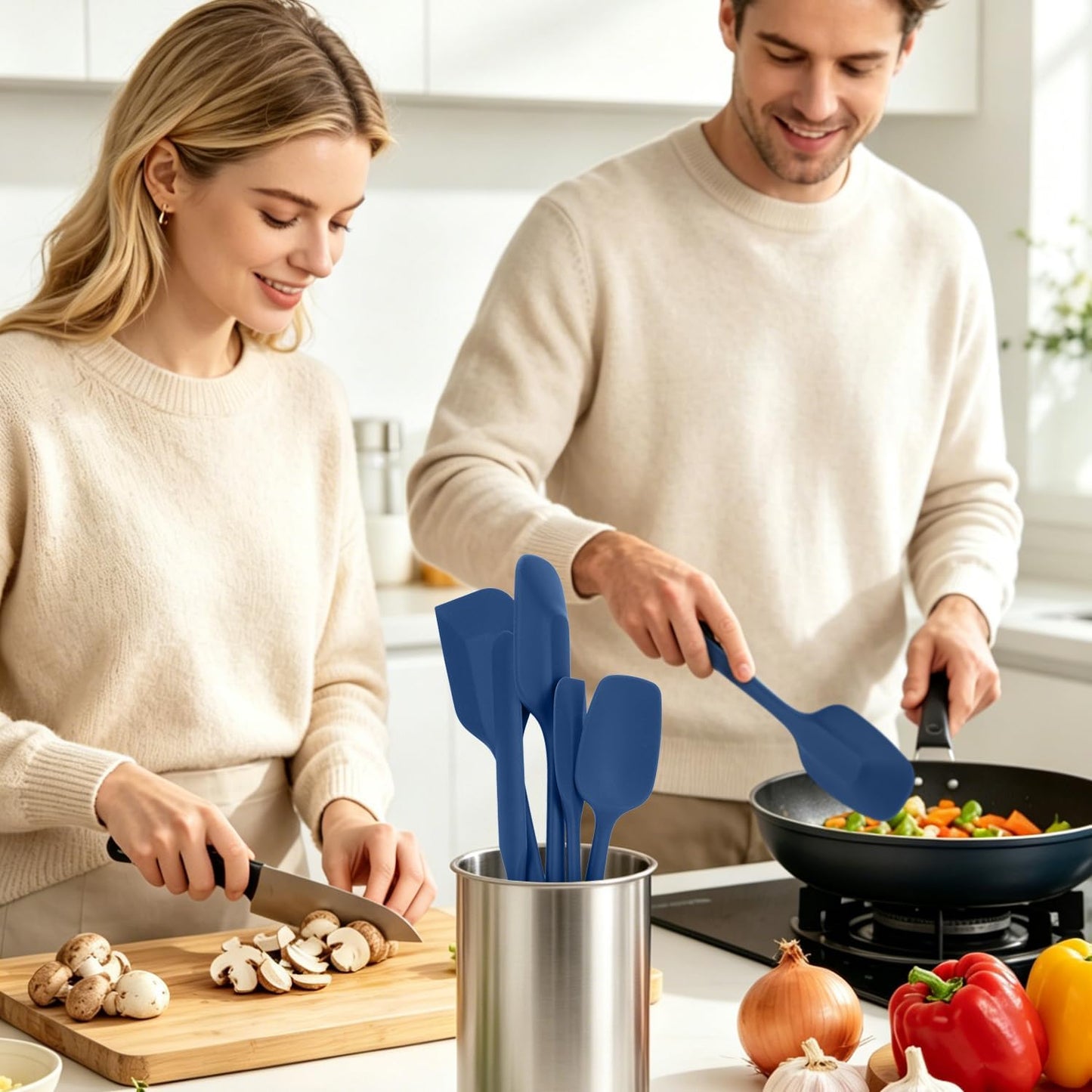 5-Piece Silicone Spatula Set for Baking, 446°F Heat Resistant Non-Stick Cooking Utensils, BPA-Free Food Grade Silicone Scrapers, Non-Scratch Flexible & Dishwasher Safe, Neutral