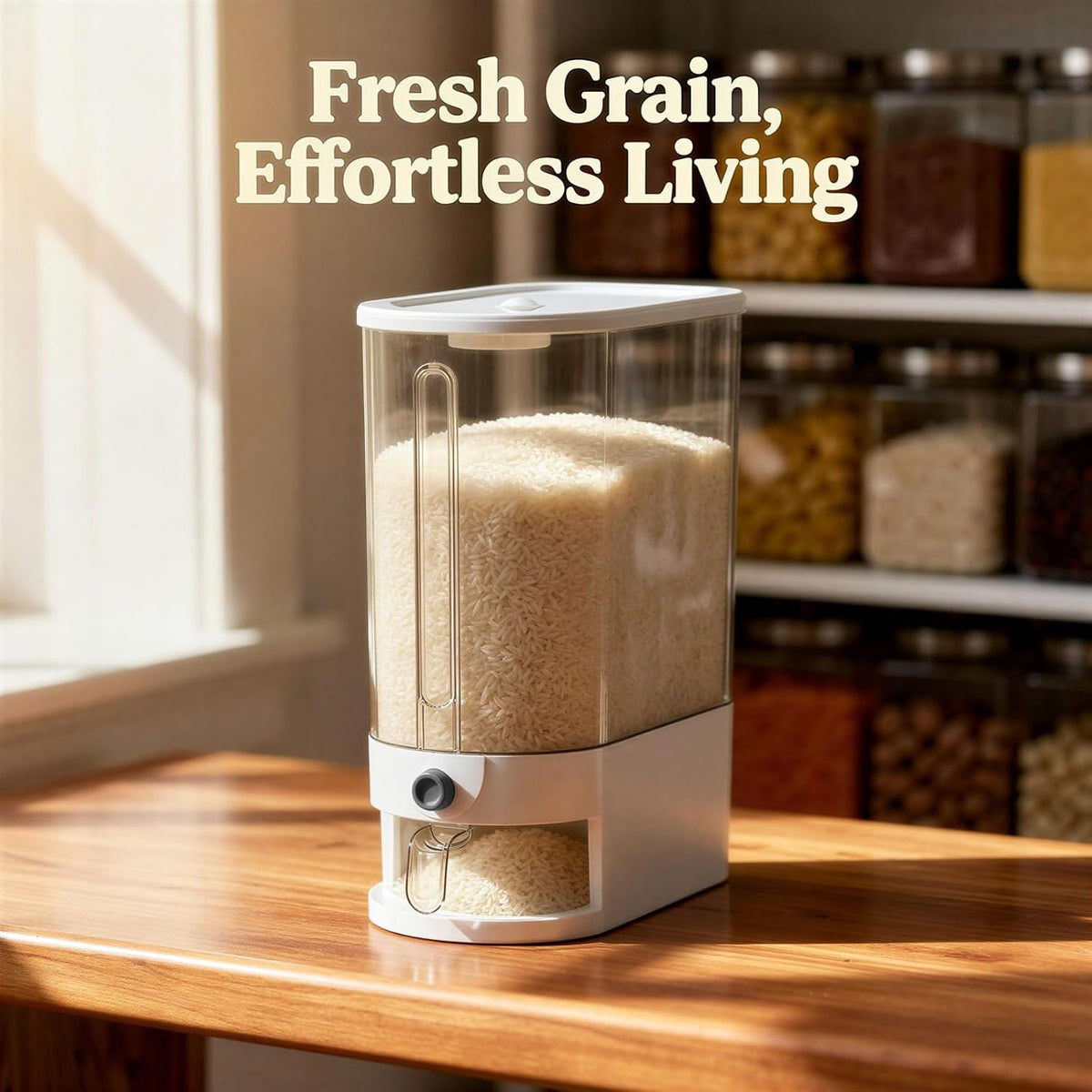 22-25Lbs Rice Dispenser, Large Rice Storage Container Cereal Dispenser Rice Holder Food Storage Container with Measuring Cup, One-Touch Sealed Moisture Food Dispenser for Kitchen and Household