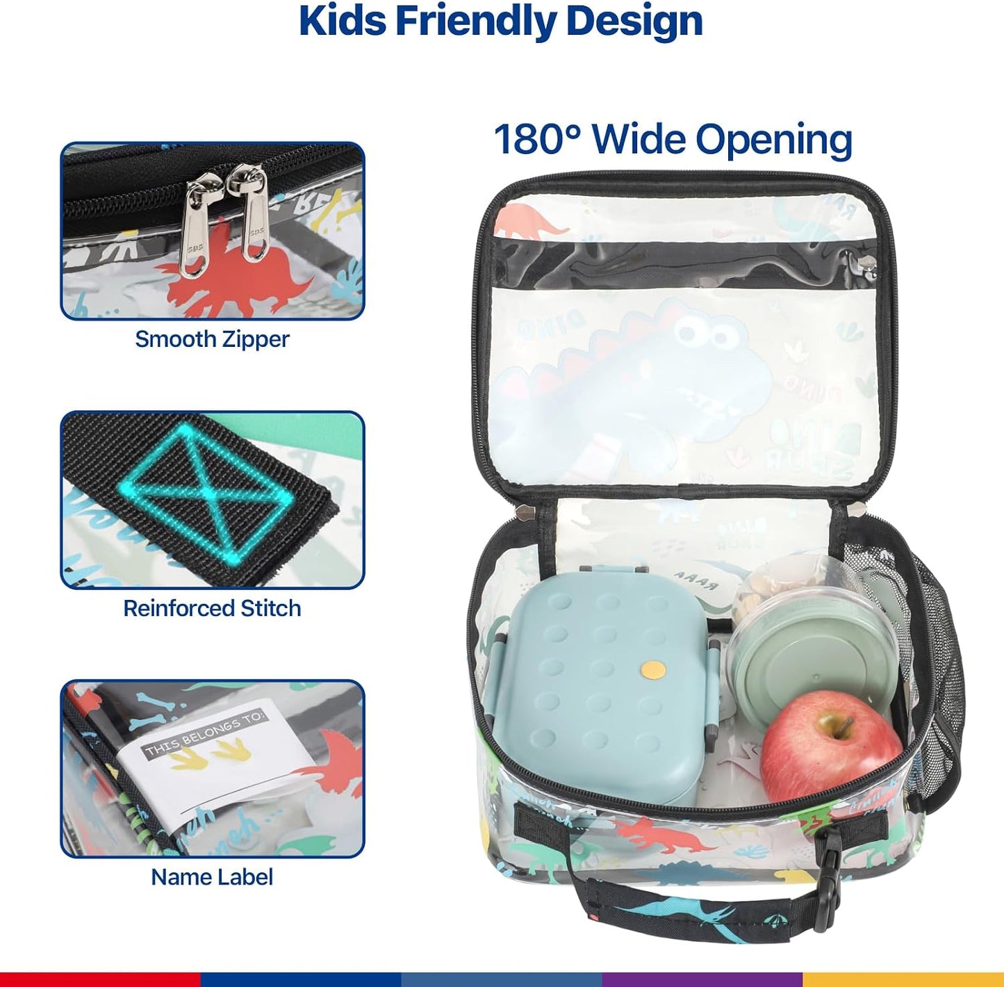 Bagseri Kids Lunch Bag Boys - Thermal Insulated Lunch Box Tote with Water Bottle Holder, Reusable Leak-Proof Kids Lunch Box for Daycare & School, Black Dinosaur (Containers Not Included)