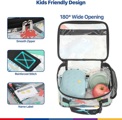 Bagseri Kids Lunch Bag Boys - Thermal Insulated Lunch Box Tote with Water Bottle Holder, Reusable Leak-Proof Kids Lunch Box for Daycare & School, Black Dinosaur (Containers Not Included)