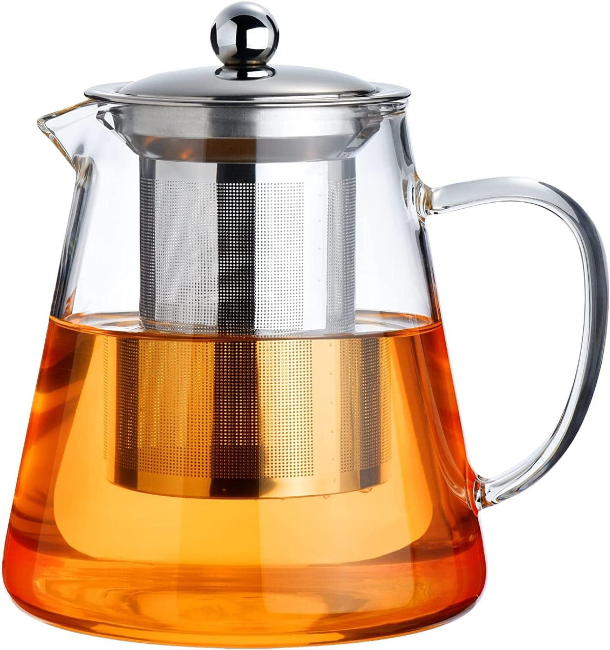 PARACITY Glass Teapot Stovetop 18.6 OZ, Borosilicate Clear Tea Kettle with Removable 18/8 Stainless Steel Infuser, Teapot Blooming and Loose Leaf Tea Maker Tea Brewer for Camping, Travel (550ML)