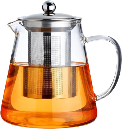 PARACITY Glass Teapot Stovetop 18.6 OZ, Borosilicate Clear Tea Kettle with Removable 18/8 Stainless Steel Infuser, Teapot Blooming and Loose Leaf Tea Maker Tea Brewer for Camping, Travel (550ML)