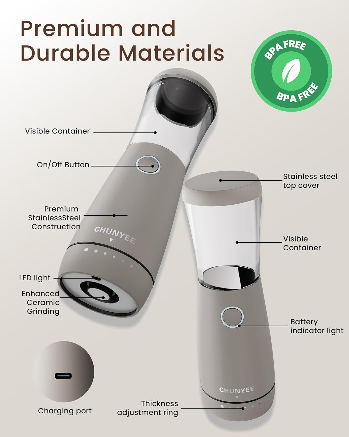 Electric Salt and Pepper Grinder Set - Automatic Stainless Steel Rechargeable Salt and Pepper Grinder Set with Storage Base, Large Capacity, LED Light & Adjustable Coarseness, Ideal Kitchen Gadget